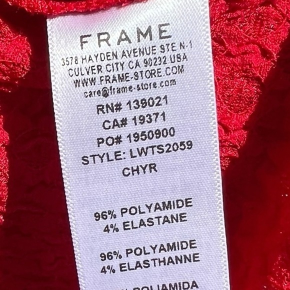 🌻NEW w/o tags FRAME Cherry Red Mesh Stretch Lace Turtleneck Top Size Medium - Picture 12 of 13